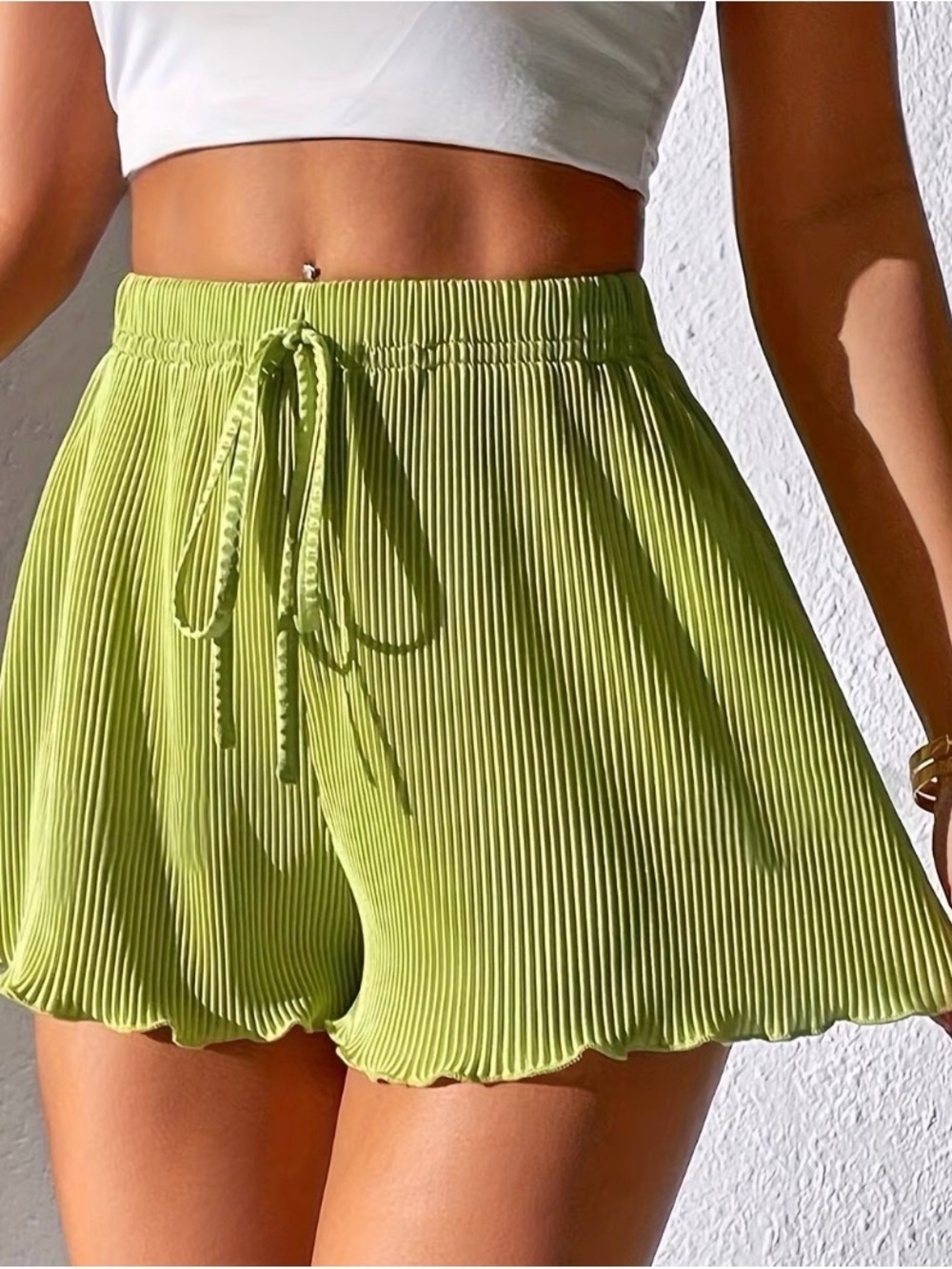 NWT SHEIN EZwear Light Green Plissé Pleated Ruffle Shorts M